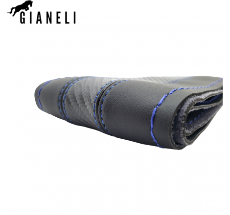 GIANELI - Couvre volant en cuir perforé double bande (style carbone) à coudre - Fil Bleu - Surpiqures Bleues